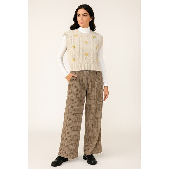 Bohme Floral Knit Sweater Vest S Cream Yellow Pullover Hippie Peasant Prairie - Picture 1 of 7